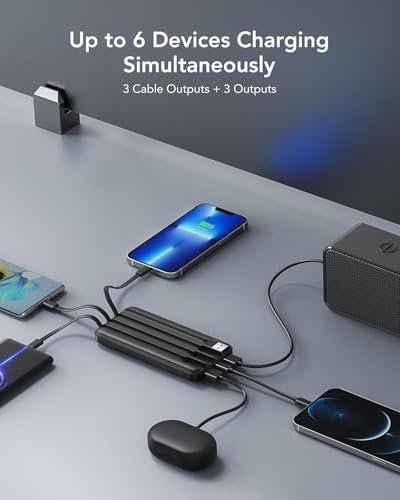 charmast 10000mAh Portable Charger,Built-in 4 Cables,6 Outputs/3 Inputs,3A Fast Charging,Compatible with iPhone,iPad,Samsung,Pixel,LG - Image 6