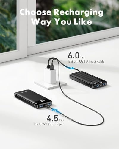 charmast 10000mAh Portable Charger,Built-in 4 Cables,6 Outputs/3 Inputs,3A Fast Charging,Compatible with iPhone,iPad,Samsung,Pixel,LG - Image 7