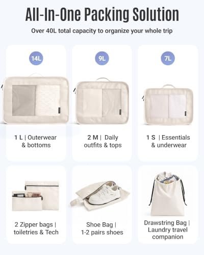 LIGHT FLIGHT 8 Set Packing Cubes for Travel, Durable Travel Essentials for Cruish Ship, Suitcase Organizer Packing Bags (8-Pack 1L+2M+1S+1Shoe bag+2Toiletry Bags+1Laundry Bag) - Image 7