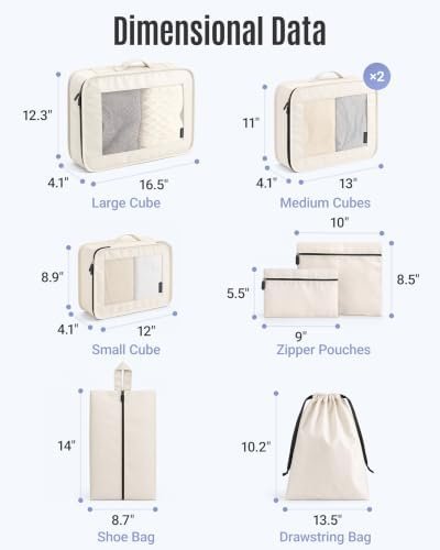 LIGHT FLIGHT 8 Set Packing Cubes for Travel, Durable Travel Essentials for Cruish Ship, Suitcase Organizer Packing Bags (8-Pack 1L+2M+1S+1Shoe bag+2Toiletry Bags+1Laundry Bag) - Image 5