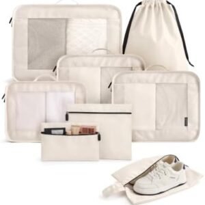 LIGHT FLIGHT 8 Set Packing Cubes for Travel, Durable Travel Essentials for Cruish Ship, Suitcase Organizer Packing Bags (8-Pack 1L+2M+1S+1Shoe Bag+2Toiletry Bags+1Laundry Bag)