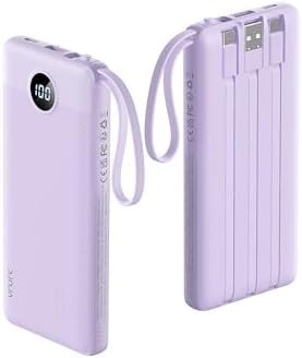 VRURC Portable Charger Power Bank, USB C Battery Pack 10000mAh, Flight-Safe Travel Essentials, 5 Outputs 2 Inputs Slim Phone Charging Bank Built-in Cables for Multi Devices-Lavender(1 Pack)