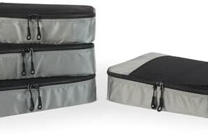 Amazon Essentials 4-Piece Packing Cubes Travel Accessories Set, Space-Saving Luggage Organizer with Double Zipper, Mesh Top Panel, Medium, Gray (Previously Amazon Basics)