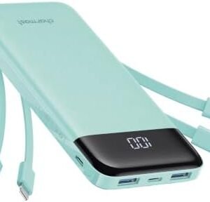 charmast 10000mAh Portable Charger,Built-in 4 Cables,6 Outputs/3 Inputs,3A Fast Charging,Compatible with iPhone,iPad,Samsung,Pixel,LG