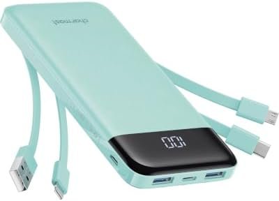 charmast 10000mAh Portable Charger,Built-in 4 Cables,6 Outputs/3 Inputs,3A Fast Charging,Compatible with iPhone,iPad,Samsung,Pixel,LG