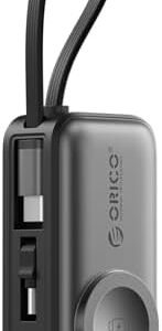 ORICO 5000mAh Portable Charger with Built-in USB-C Cable, Mini Power Bank for Apple Watch, Fast Charge Battery Pack with Kickstand for iPhone 17/16, Apple Watch S11/S10 -S18-C