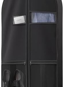 Lazebox 43" Travel Garment Bag with Accessories Zipper Pocket, Heavy Duty Suit Bag for Suits, Tuxedos, Dresses, Coats, Black, 1 pack