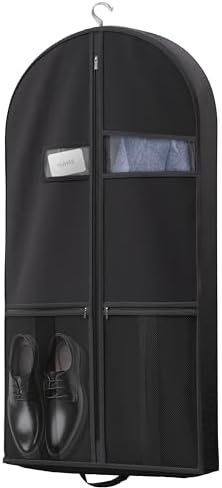 Lazebox 43" Travel Garment Bag with Accessories Zipper Pocket, Heavy Duty Suit Bag for Suits, Tuxedos, Dresses, Coats, Black, 1 pack