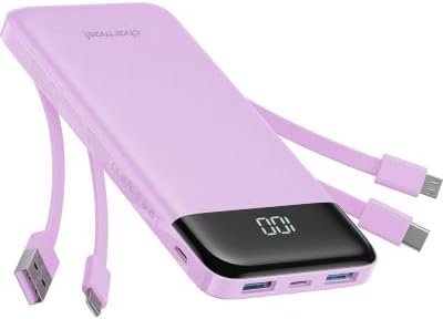charmast 10000mAh Portable Charger,Built-in 4 Cables,6 Outputs/3 Inputs,3A Fast Charging,Compatible with iPhone,iPad,Samsung,Pixel,LG