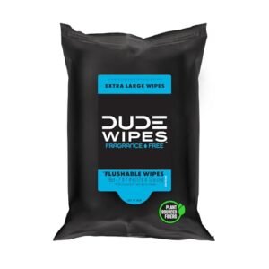DUDE Wipes Unscented Travel Wipes - 1 pack (18 Count) - Extra-Large Adult Flushable Wipes for Sensitive Skin - Infused with Vitamin E and Aloe - Septic and Sewer Safe