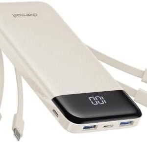 charmast 10000mAh Portable Charger,Built-in 4 Cables,6 Outputs/3 Inputs,3A Fast Charging,Compatible with iPhone,iPad,Samsung,Pixel,LG