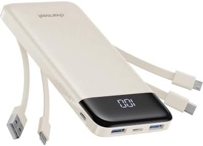 charmast 10000mAh Portable Charger,Built-in 4 Cables,6 Outputs/3 Inputs,3A Fast Charging,Compatible with iPhone,iPad,Samsung,Pixel,LG