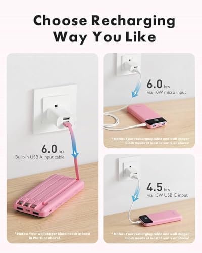 charmast 10000mAh Portable Charger,Built-in 4 Cables,6 Outputs/3 Inputs,3A Fast Charging,Compatible with iPhone,iPad,Samsung,Pixel,LG - Image 4