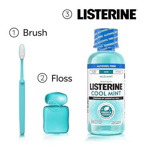 Listerine Cool Mint Alcohol-Free Mild Mouthwash, Oral Rinse Kills 99.9% of Germs that Cause Bad Breath, Less Intense Taste, Mild Mint Flavor, 3.2 fl. oz - Image 7