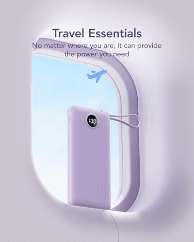 VRURC Portable Charger Power Bank, USB C Battery Pack 10000mAh, Flight-Safe Travel Essentials, 5 Outputs 2 Inputs Slim Phone Charging Bank Built-in Cables for Multi Devices-Lavender(1 Pack) - Image 6