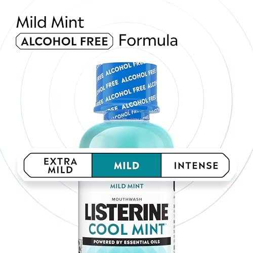 Listerine Cool Mint Alcohol-Free Mild Mouthwash, Oral Rinse Kills 99.9% of Germs that Cause Bad Breath, Less Intense Taste, Mild Mint Flavor, 3.2 fl. oz - Image 3