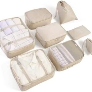 LANSKLBD 6/8 Set Packing Cubes for Suitcases Travel Luggage Packing Organizers,Travel Accessories Essentials Luggage Organizer with Shoe/Tioletry/Laundry Bag (Beige, 8 set)