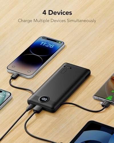 Portable Charger,Power Bank Built-in Cables and AC Wall Plug,VRURC USB C Portable Bank 10000mAh,Travel Essentials Phone Charger Compact Lightweight External Battery Pack for Smart Phones,Tablets-Black - Image 5