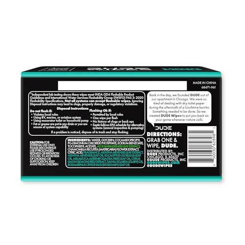 DUDE Wipes Mint Chill Pocket Packs - Travel Wipes - 6 Packs of 8 (48 Count) - On-The-Go Adult Flushable Wipes - Infused with Tea Tree Oil, Vitamin E, and Aloe - Septic and Sewer Safe - Image 8
