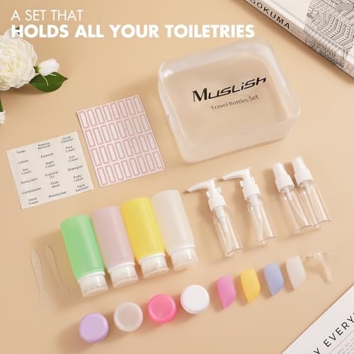 Muslish 21 Pack Leak Proof Silicone Travel Bottles Set, TSA Approved Containers for Toiletries, Travel Size Accessories and Shampoo Conditioner Bottles with Toiletry Bag (BPA Free) - Image 5