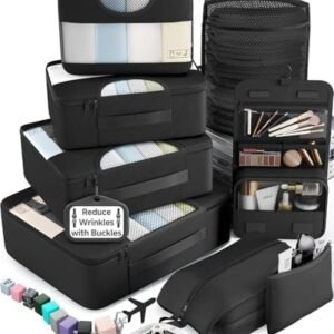 Veken 10 Set/8 Set Packing Cubes for Travel Essentials,Anti-Wrinkle Buckled Suitcase Organizer for Shoe & Toiletry Bag,Carry On Luggage Bag for Airplane & College Dorm Room Accessories,Women Men Gifts