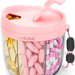 AMOOS Cute Pill Dispenser with Anti-Mix Design, 7-Slot, BPA-Free, Patented | Portable Travel Pill Organizer, Wide Mouth for Easy Access, Pill Bottle Organizer for Vitamins, Fish Oils, Supplements, Pink