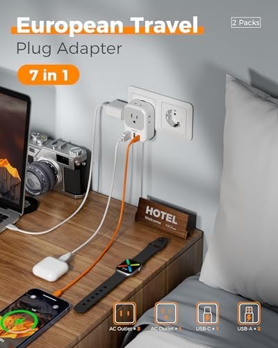 TESSAN 2 Pack European Travel Plug Adapter, Europe Power Converter 4 Outlets 3 USB(1 USB C PD 20W), Type C International Adaptor to Italy Spain France Portugal Iceland Germany, EU Travel Essentials - Image 3