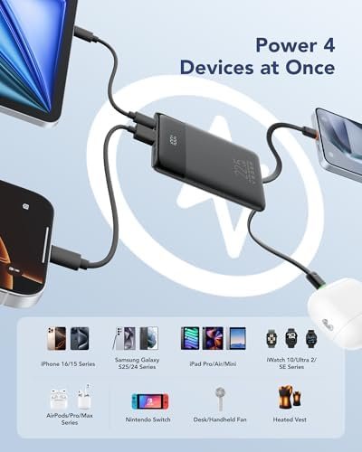 VEGER 22.5W Fast Charging Portable Charger, Slim 10000mAh Power Bank with Built-in Cables, Small USB C Battery Pack for iPhone iPad Samsung Galaxy Pixel LG Moto, Flight Safe, Travel Essential, Black - Image 5