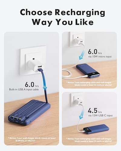 charmast 10000mAh Portable Charger,Built-in 4 Cables,6 Outputs/3 Inputs,3A Fast Charging,Compatible with iPhone,iPad,Samsung,Pixel,LG - Image 4