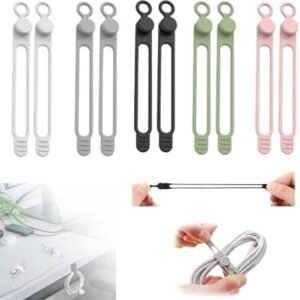 Data Cable Organizer, Silicone Cable Ties Reusable Cables Management Organizers, Multipurpose Elastic Cord Organizer for Bundling and Fastening Cable Cords Wires for Travel/Office/Home (10pack)