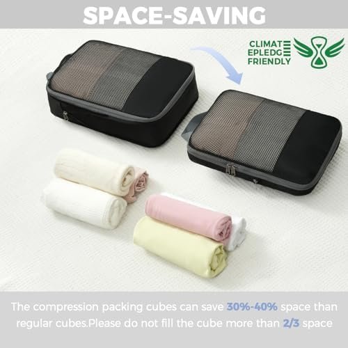BAGAIL 4 Set/6 Set/8 Set Compression Packing Cubes Travel Accessories Expandable Packing Organizers (Half Mesh, 6-Black) - Image 4
