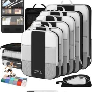 OlarHike 10 Set Compression Packing Cubes for Travel Essentials,Compressible Expandable Space Saver Bags for Organizing Clothes,Luggage Suitcase Garment Bags with Over 1000 pcs Mesh Holes(Black)