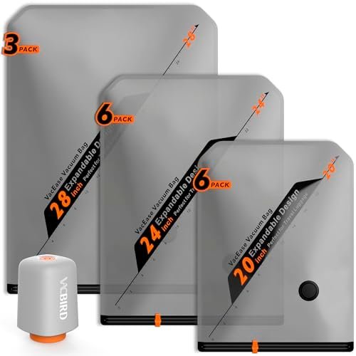 Vacbird Rechargeable Wireless Pump Travel Storage Bags Set - Portable Space Saver Bags for Travel & Home - Vacuum Compression Packing Seal for Clothes, Blankets, Seasonal Storage 15 Combo Set