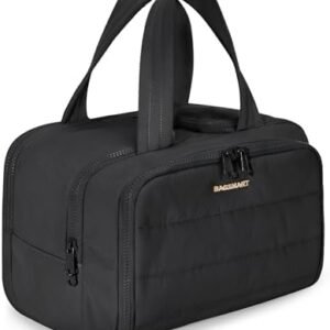 BAGSMART Travel Toiletry Bag, Lightweight Large Wide-open Travel Bag for Women, Puffy Cosmetic Makeup Bag Organizer with Handle for Accessories,Essentials, Toiletries, Black