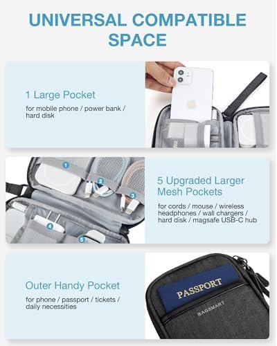 BAGSMART Cord Organizer Travel Cable Organizer Bag Tech Electronic Organizer Travel Case, Travel Essentials for Charger, Cable, Phone, Flash drive, Single Layer - Black - Image 4