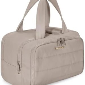 BAGSMART Travel Toiletry Bag, Crush Toiletry Bag for Women, Wide-open Puffy Toiletry Bags for Traveling, Large Travel Cosmetic Makeup Bag Organizer for Accessories,Toiletrie, Grayish Brown