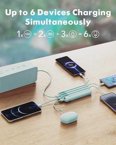 charmast 10000mAh Portable Charger,Built-in 4 Cables,6 Outputs/3 Inputs,3A Fast Charging,Compatible with iPhone,iPad,Samsung,Pixel,LG - Image 3
