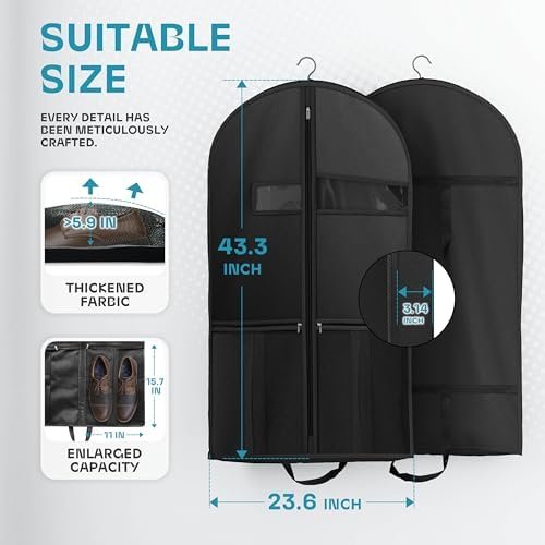 Lazebox 43" Travel Garment Bag with Accessories Zipper Pocket, Heavy Duty Suit Bag for Suits, Tuxedos, Dresses, Coats, Black, 1 pack - Image 3