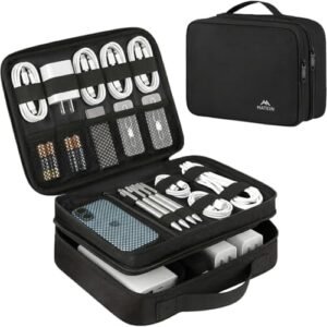 MATEIN Electronics Organizer Travel Case, Water Resistant Cable Organizer Bag for Travel Essentials, Gifts for Men, Storage Bag for Camera Accessories, Phone, Cord & Tablet, Black