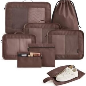 LIGHT FLIGHT 8 Set Packing Cubes for Travel, Durable Travel Essentials for Cruish Ship, Suitcase Organizer Packing Bags (8-Pack 1L+2M+1S+1Shoe bag+2Toiletry Bags+1Laundry Bag)