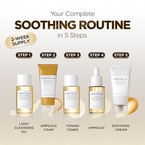 SKIN1004 Centella Travel Kit, Korean Skin Care Set with Toner, Moisturiser, Serum, Cleansing Oil & Cleanser, Travel Size Set with Madagascar Centella, Sensitive Skin, Perfect for Travel Beauty & Gifts - Image 4