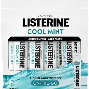Listerine Mouthwash On-the-Go Travel Essentials Individual Packets of Alcohol-Free Cool Mint Flavor Oral Rinse Kills Bad Breath Germs Mini Travel Size Mouthwash, 30 ct
