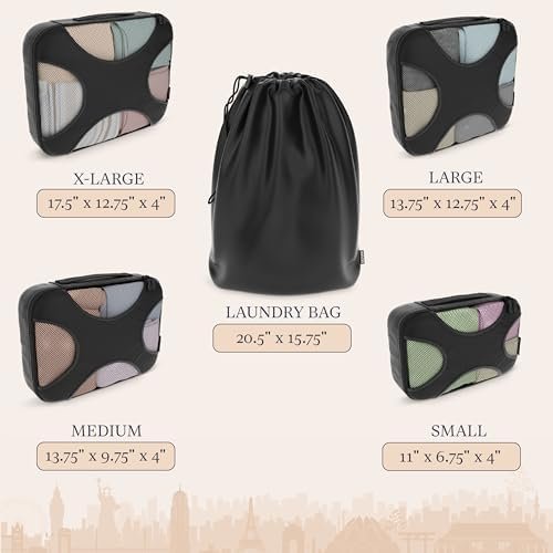 Shacke 5 Set Packing Cubes for Travel – Luggage Organizer & Suitcase Bags with Laundry Bag, Carry On Packing Organizer, Travel Accessories for Women Men (Pure Black) - Image 4