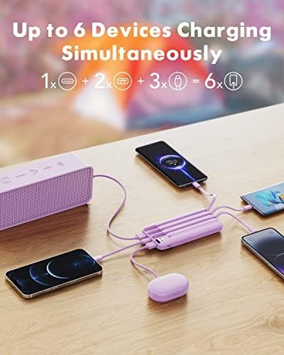 charmast 10000mAh Portable Charger,Built-in 4 Cables,6 Outputs/3 Inputs,3A Fast Charging,Compatible with iPhone,iPad,Samsung,Pixel,LG - Image 3