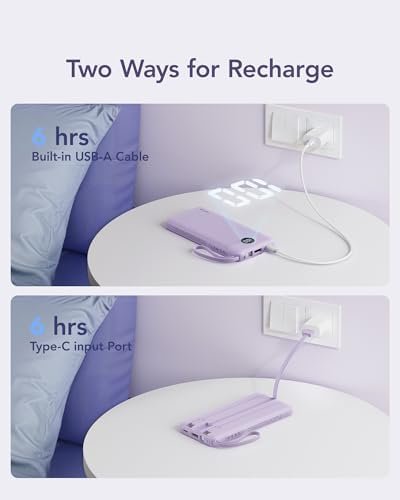 VRURC Portable Charger Power Bank, USB C Battery Pack 10000mAh, Flight-Safe Travel Essentials, 5 Outputs 2 Inputs Slim Phone Charging Bank Built-in Cables for Multi Devices-Lavender(1 Pack) - Image 2