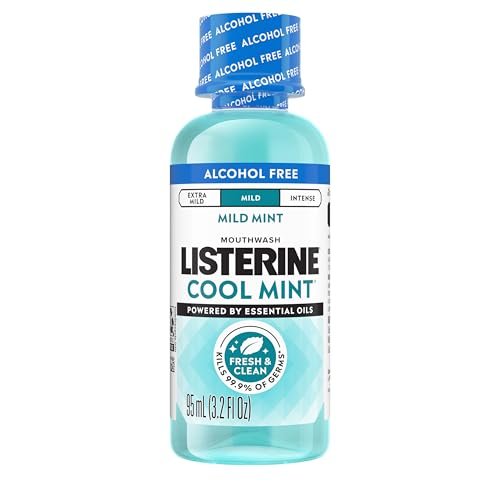 Listerine Cool Mint Alcohol-Free Mild Mouthwash, Oral Rinse Kills 99.9% of Germs that Cause Bad Breath, Less Intense Taste, Mild Mint Flavor, 3.2 fl. oz