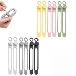 Reusable Silicone Cable Ties, Data Cable Organizer & Cord Management Straps, Elastic Cables Wrap for Wires, USB Cables, Charger, Earphones, Cables Management Organizer for Travel/Office/Home (12pcs)