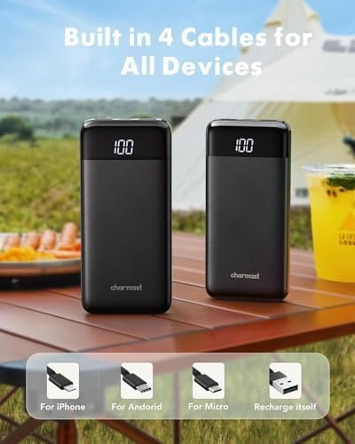 charmast 10000mAh Portable Charger,Built-in 4 Cables,6 Outputs/3 Inputs,3A Fast Charging,Compatible with iPhone,iPad,Samsung,Pixel,LG - Image 3