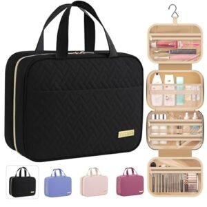 HOTOR Travel Toiletry Bag - Hanging Toiletry Bag for Women & Men, Makeup Bag/Big Comparment, Waterproof for Travel Accessories, Travel Essentials, Medium, Black