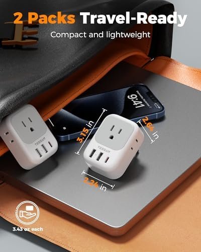 TESSAN 2 Pack European Travel Plug Adapter, Europe Power Converter 4 Outlets 3 USB(1 USB C PD 20W), Type C International Adaptor to Italy Spain France Portugal Iceland Germany, EU Travel Essentials - Image 5